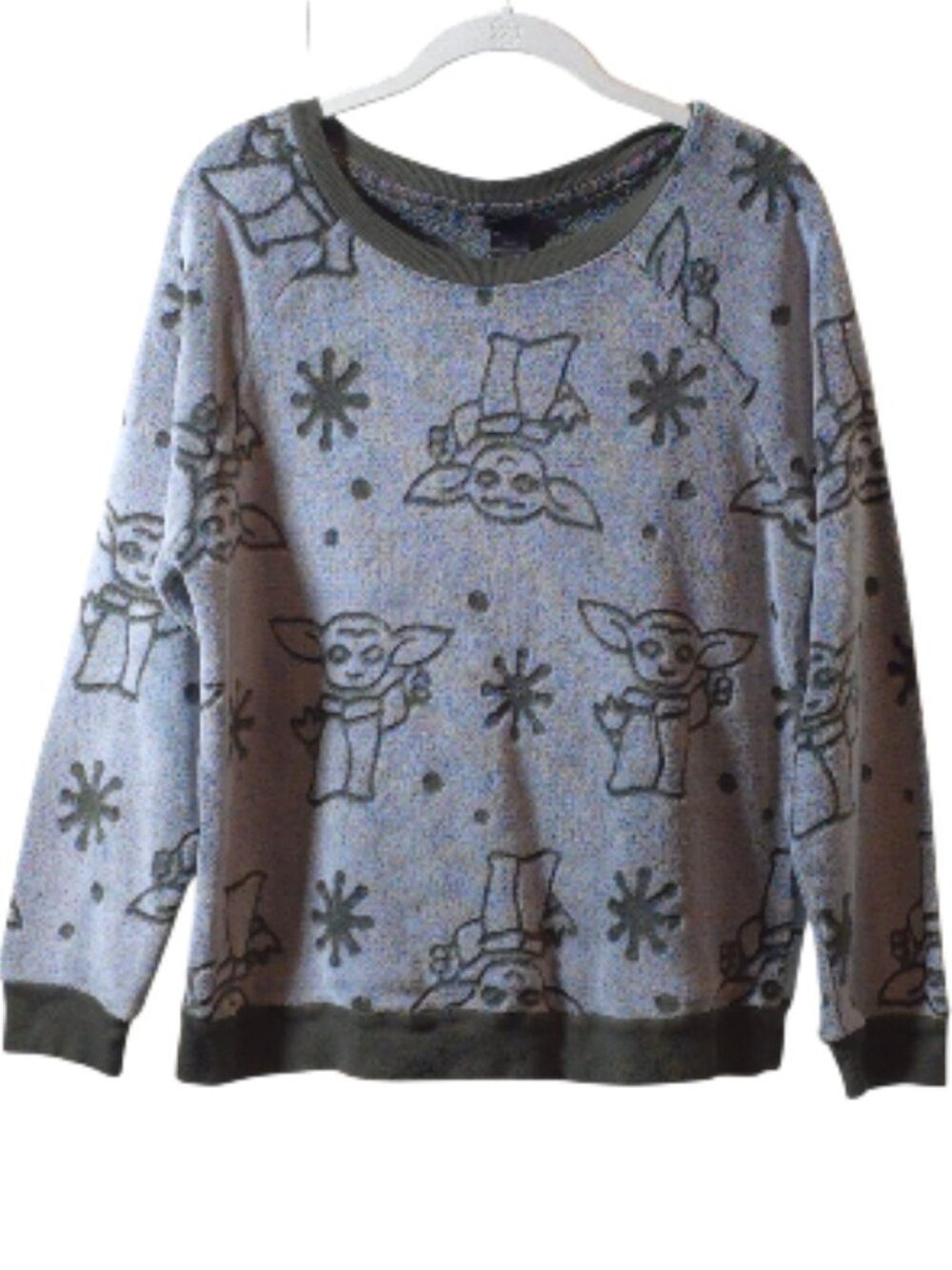 Star Wars Grogu Sherpa Sweatshirt L Gray Baby Yoda Fleece Crewneck Pullover